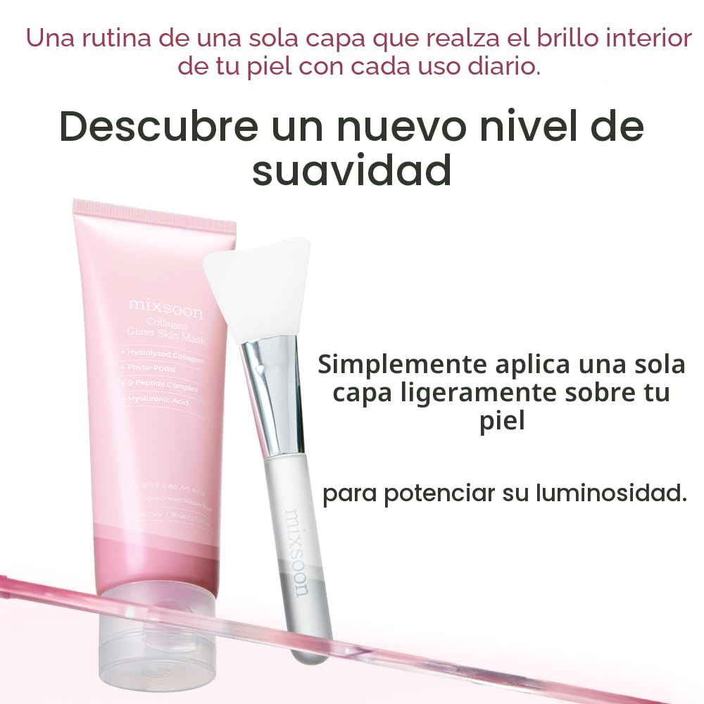 Mixsoon Máscara de Colágeno para Piel de Vidrio - Máscara de Envoltura Hidratante y Reafirmante de Colágeno, Colágeno de Baja Molécula, Acabado Radiante y Suave para una Piel Luminosa 80m