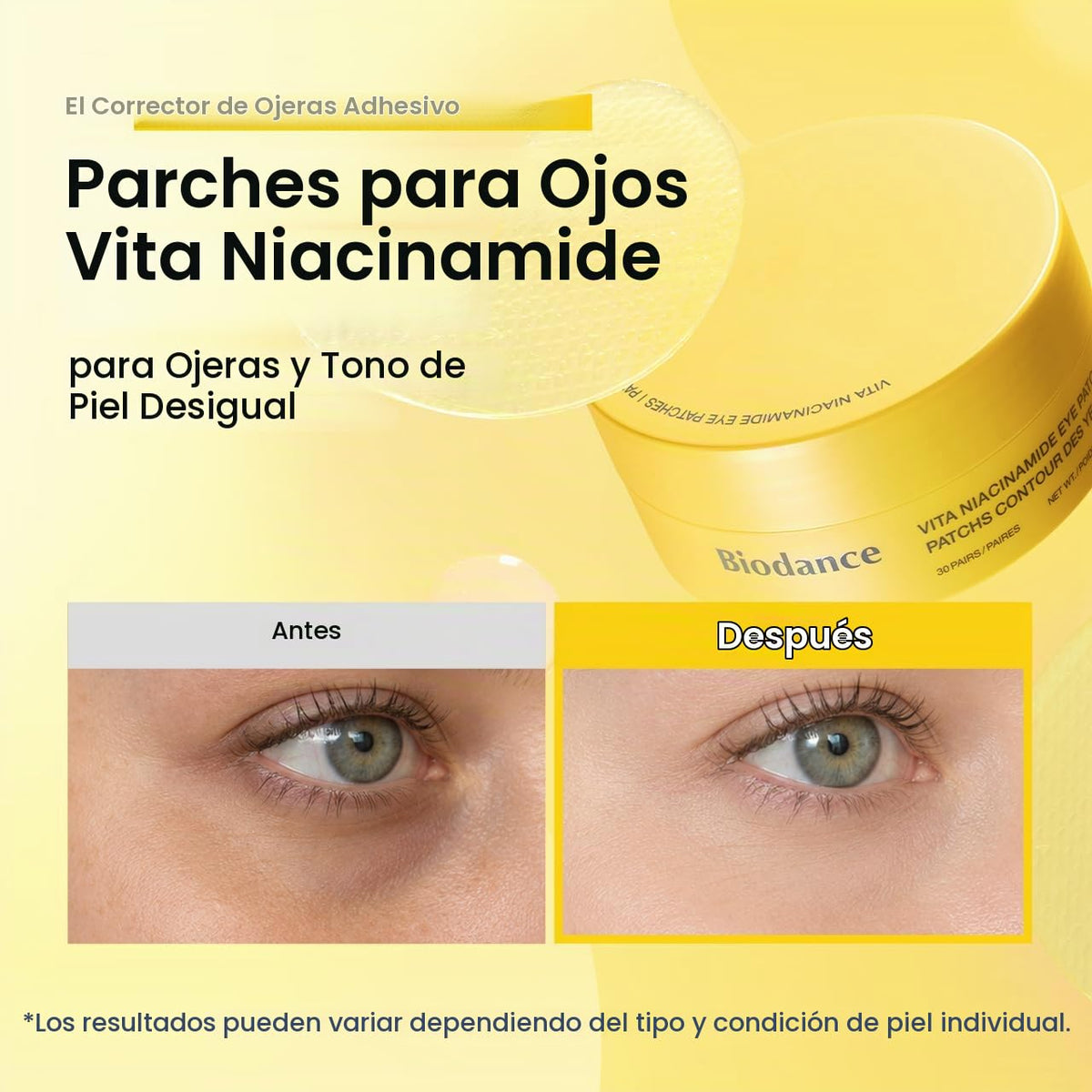 BIODANCE Vita - Parches de niacinamida para ojos, ojeras y manchas opacas para cara, máscara debajo de los ojos para tono de piel desigual