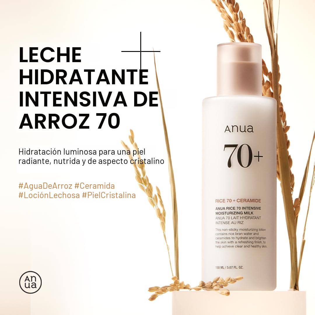 ANUA Rice 70 Leche Hidratante Intensiva, Loción para Hidratación Profunda y Nutrición, Piel de Vidrio Luminosa,