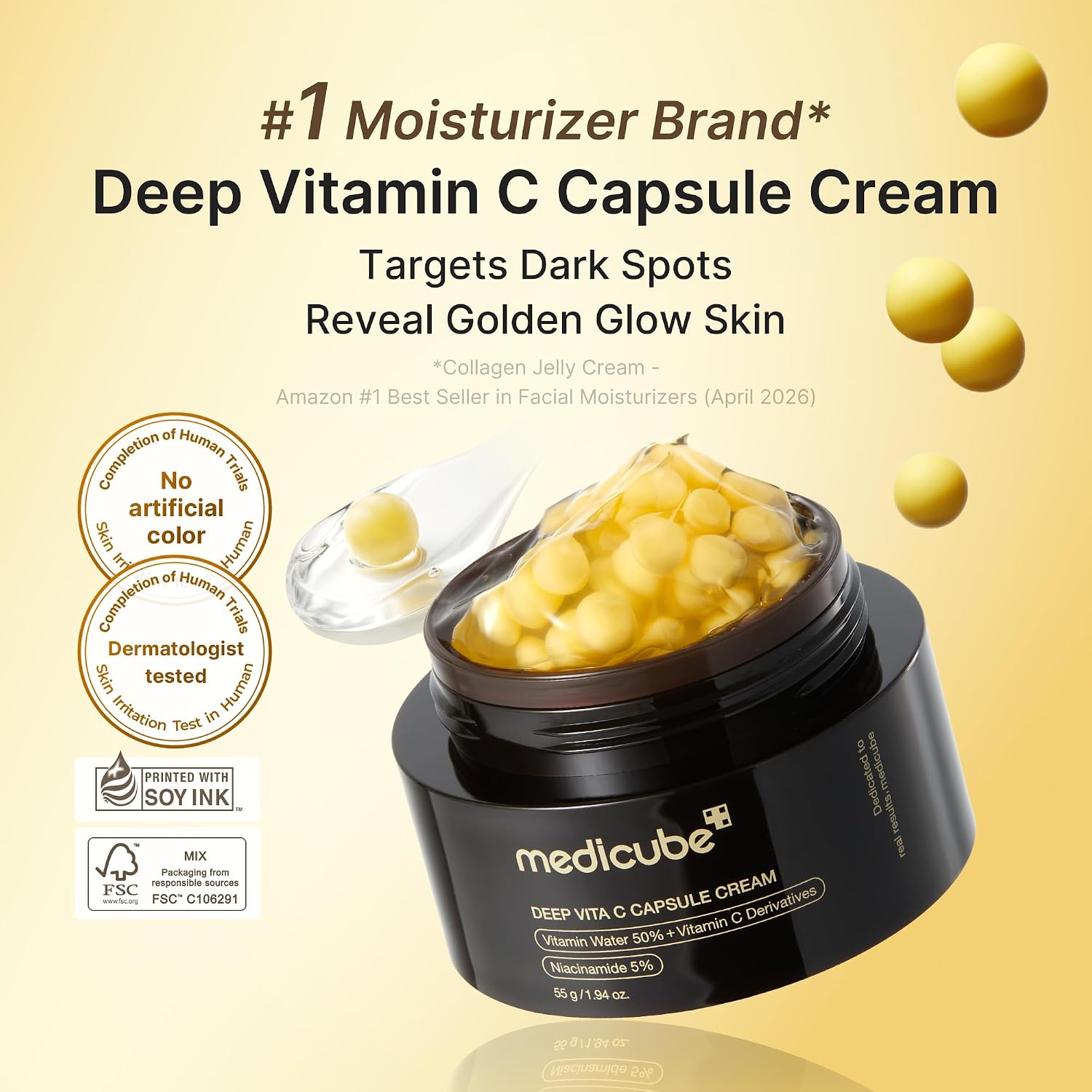 Medicube Crema cápsula con vitamina C profunda | Liposoma Vitamina C Golden Capsule para una piel radiante y de aspecto firme