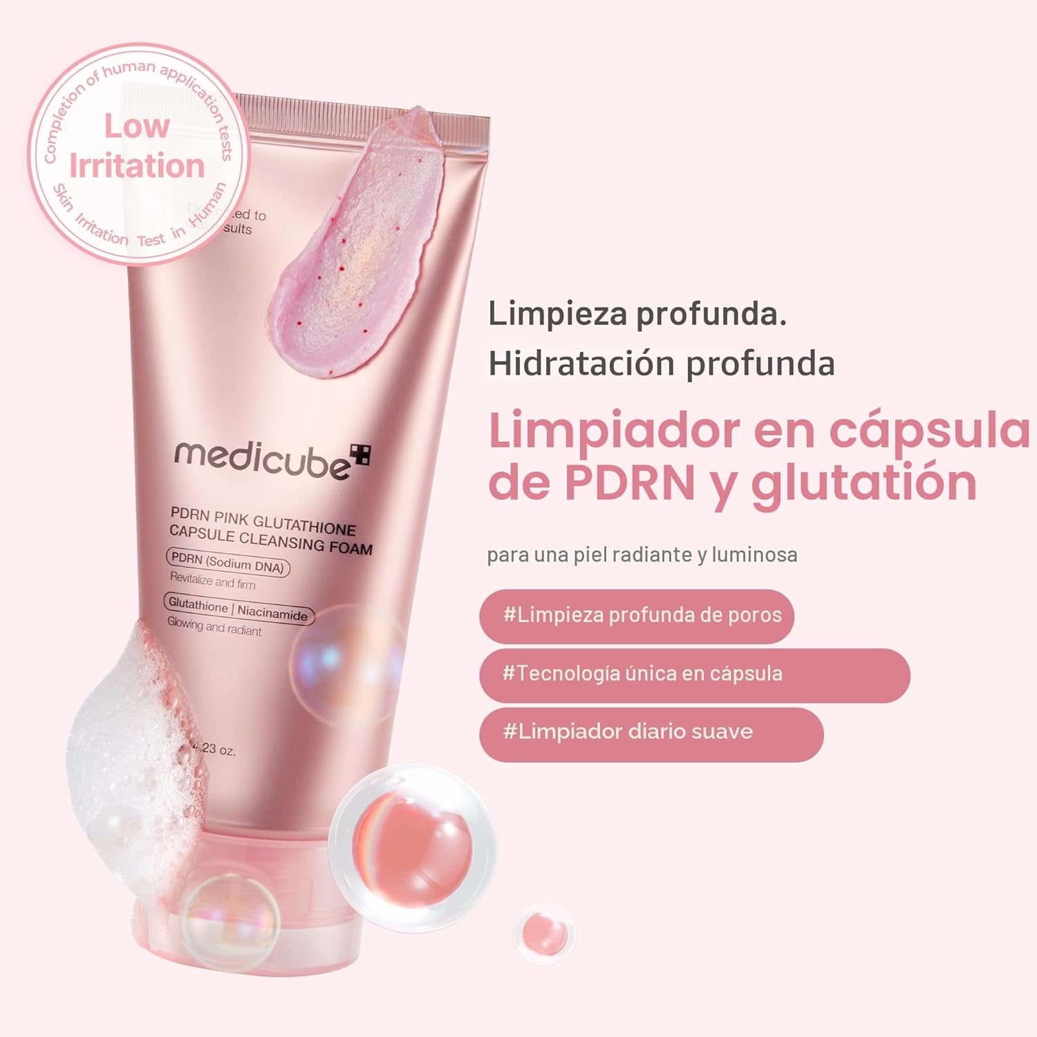 Medicube Limpiador Facial PDRN Pink Glutatión Cápsula Espuma Limpiador