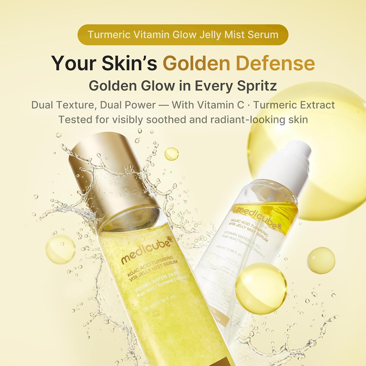 Medicube Jelly Mist - Suero con cúrcuma de ácido kójico | Aerosol facial diario 2 en 1 y suero | Vitamina C, cúrcuma, pantenol para un cuidado hidratante y calmante