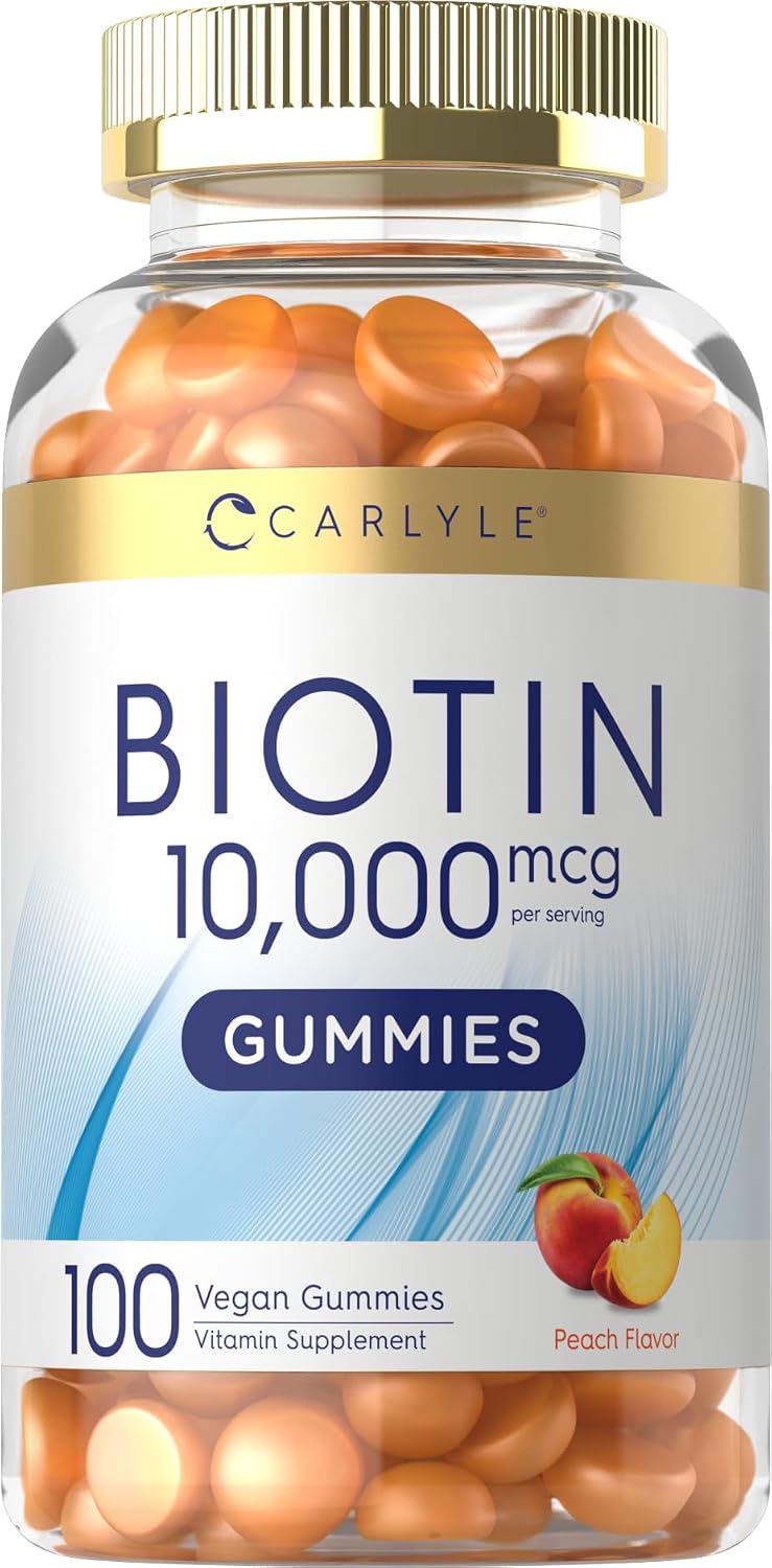 Carlyle Biotina 10000mcg Gummies | 100 unidades | Suplemento sabor melocotón | Vegano, sin OMG, sin gluten