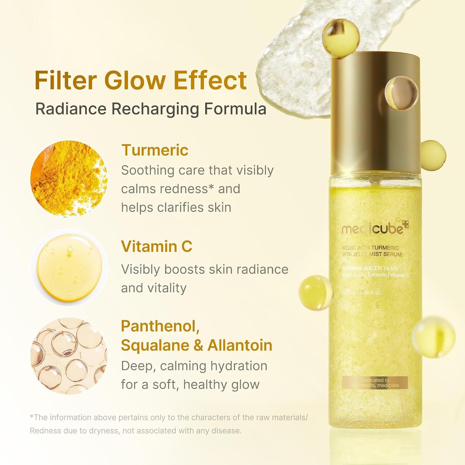 Medicube Jelly Mist - Suero con cúrcuma de ácido kójico | Aerosol facial diario 2 en 1 y suero | Vitamina C, cúrcuma, pantenol para un cuidado hidratante y calmante