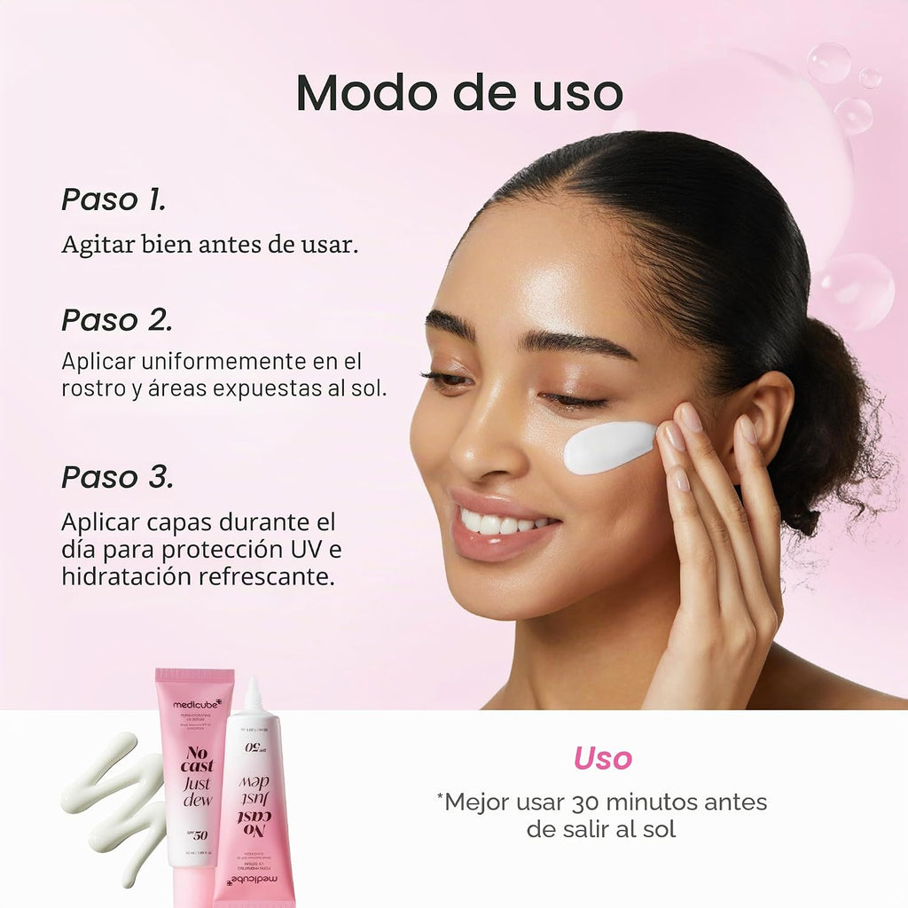 Medicube Protector  No Cast Just Dew PDRN - Suero solar hidratante UV  SPF 50