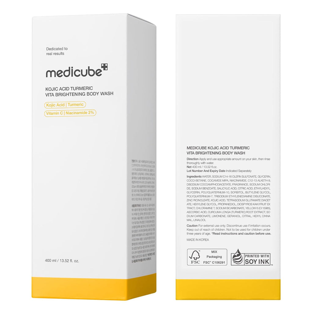 medicube Jabón corporal iluminador de ácido kójico y cúrcuma | Gel de ducha suave para piel irregular | Niacinamida, vitamina C,