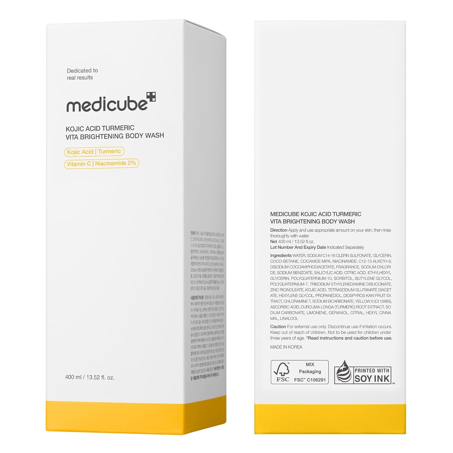 medicube Jabón corporal iluminador de ácido kójico y cúrcuma | Gel de ducha suave para piel irregular | Niacinamida, vitamina C,