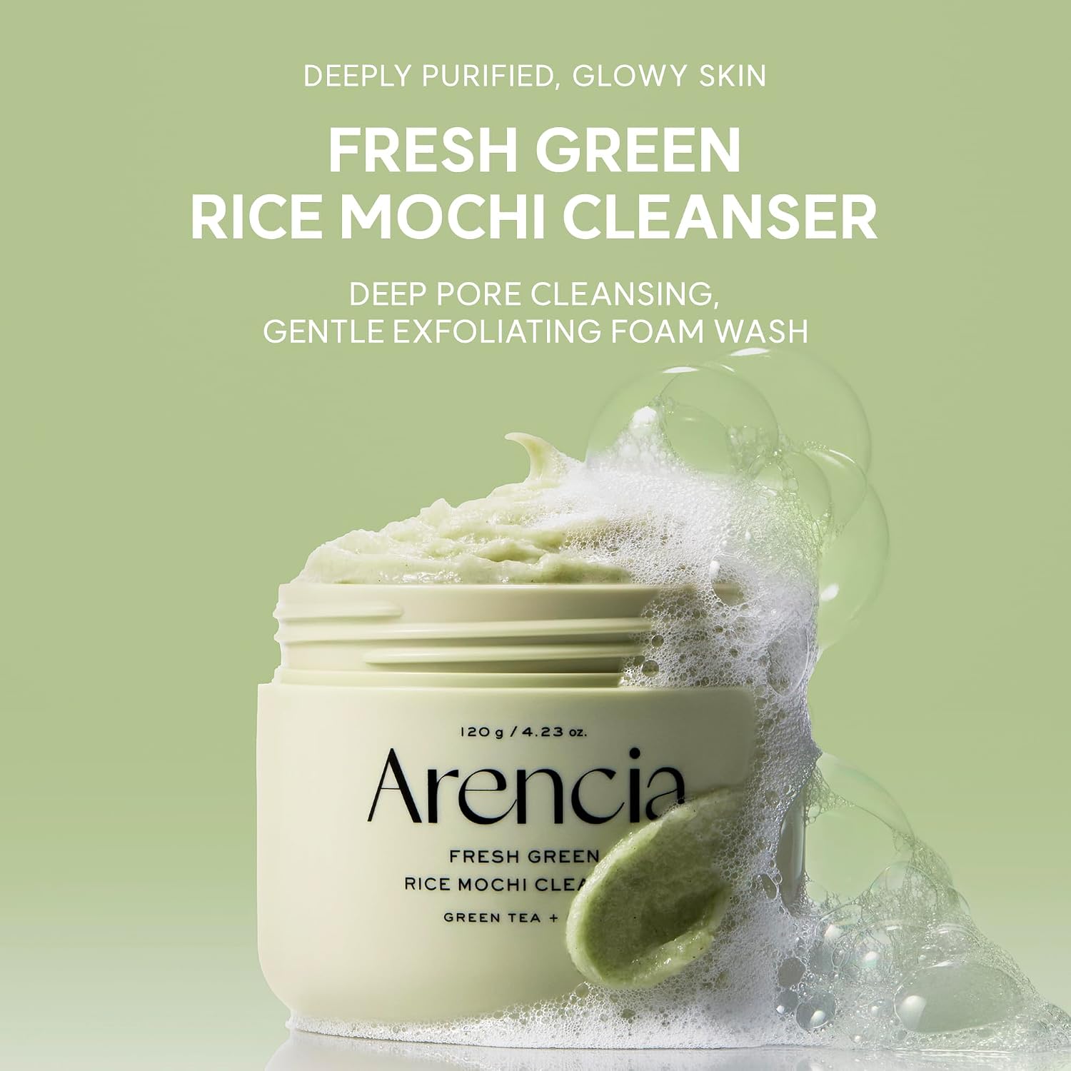 Arencia Limpiador Facial de Arroz Coreano Mochi - Jabón para la Cara, Exfoliante Suave Todo en Uno para Limpieza Profunda, Hidratación, Minimización de Poros, Pieles con Tendencia al Acné,