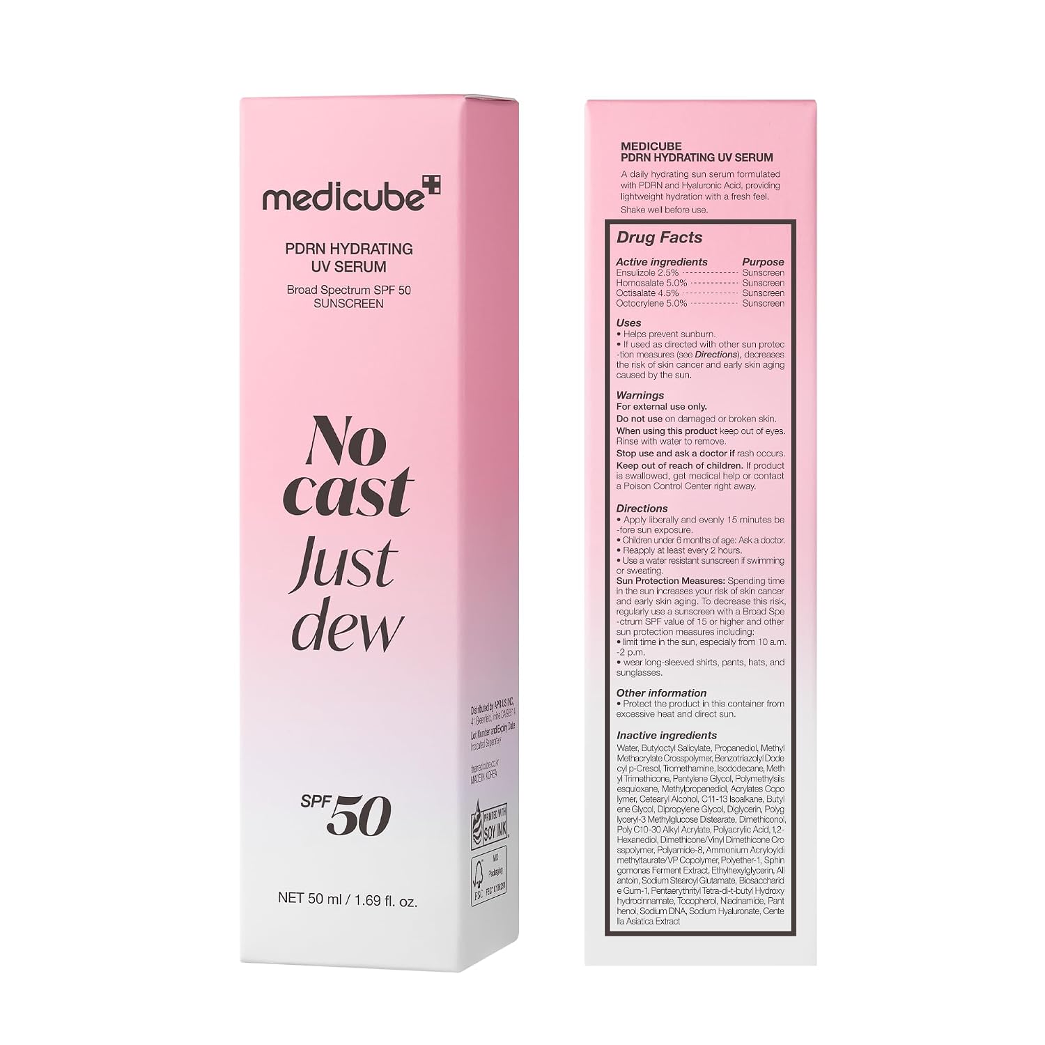 Medicube Protector  No Cast Just Dew PDRN - Suero solar hidratante UV  SPF 50