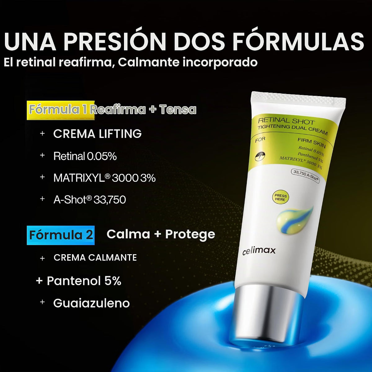 celimax The Vita-A Retinal Shot - Crema doble de apriete | 0.05% retinal, 3% matrixilo, 5% pantenol, retinoide de alta resistencia para antienvejecimient