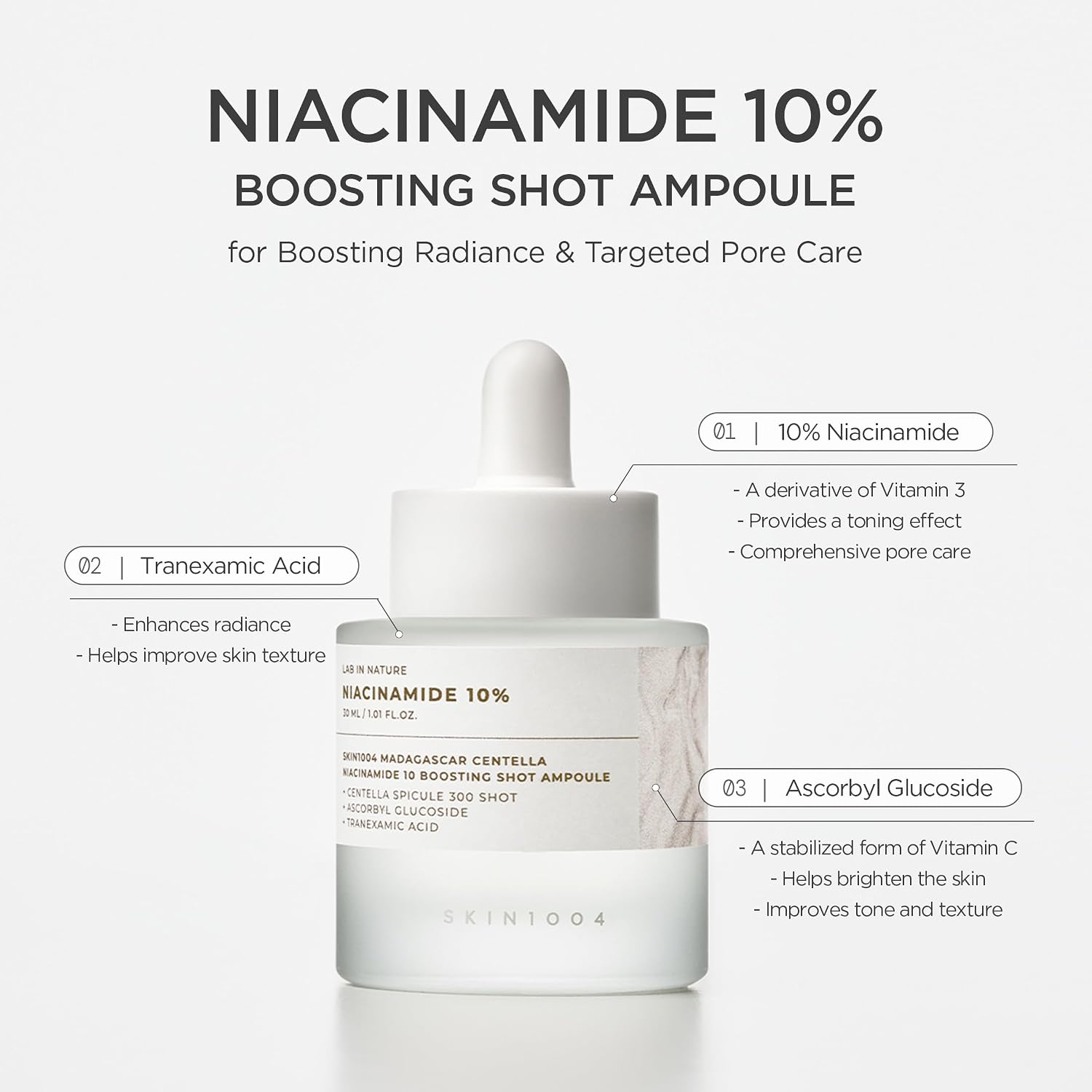 Skin1004 Niacinamida 10% , Suero Hidratante de Niacinamida, Suero Concentrado Coreano con Ácido Tranexámico, Centella de Madagascar