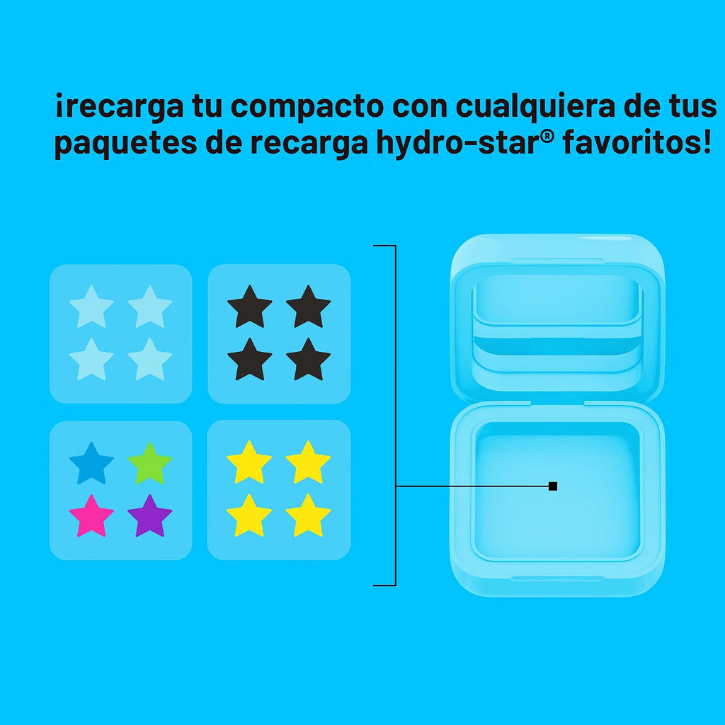 Starface Hydro-Star® Big Blue Compact + Parche de estrella hidrocoloide, 32 | Probado por dermatólogos, compacto con espejo recargable