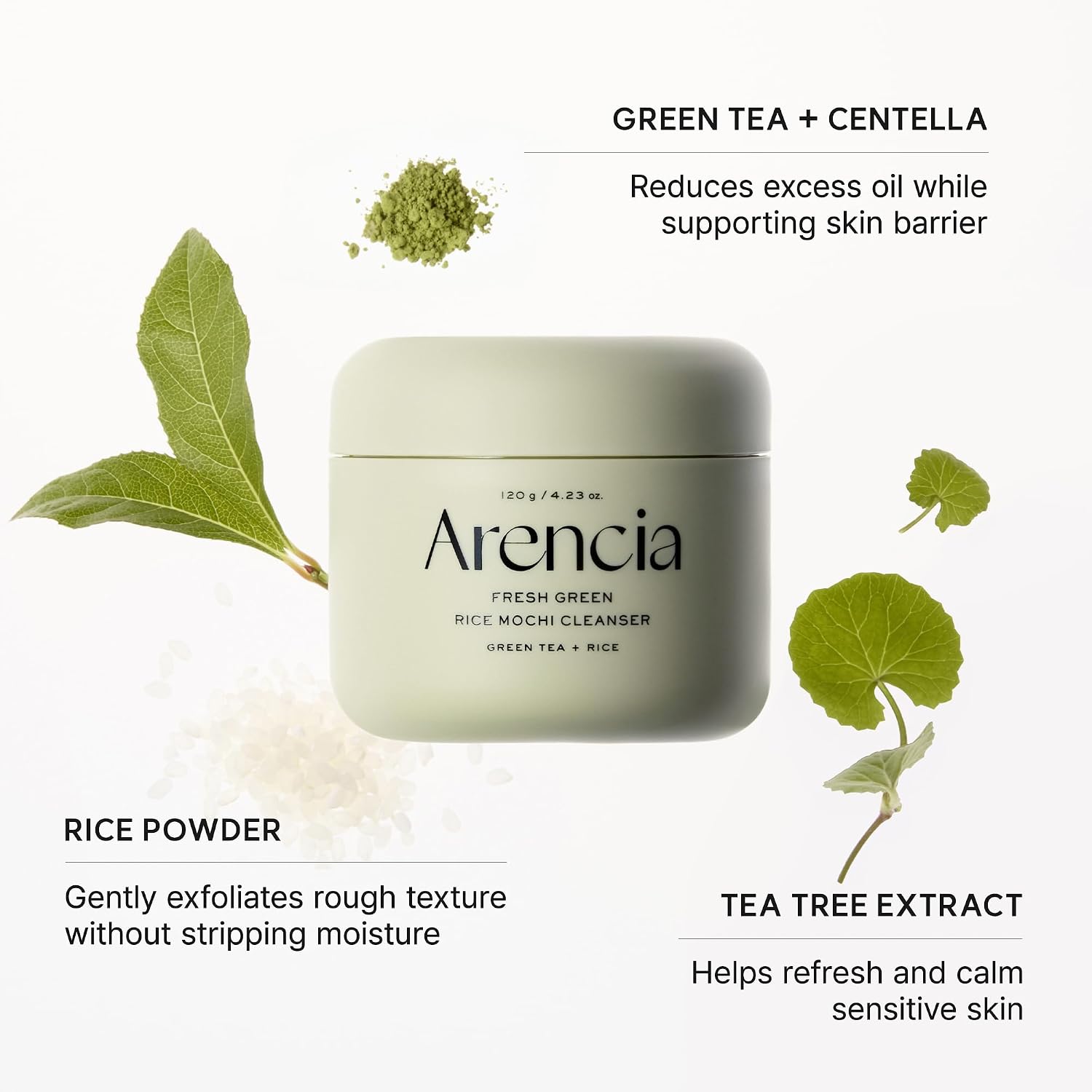 Arencia Limpiador Facial de Arroz Coreano Mochi - Jabón para la Cara, Exfoliante Suave Todo en Uno para Limpieza Profunda, Hidratación, Minimización de Poros, Pieles con Tendencia al Acné,