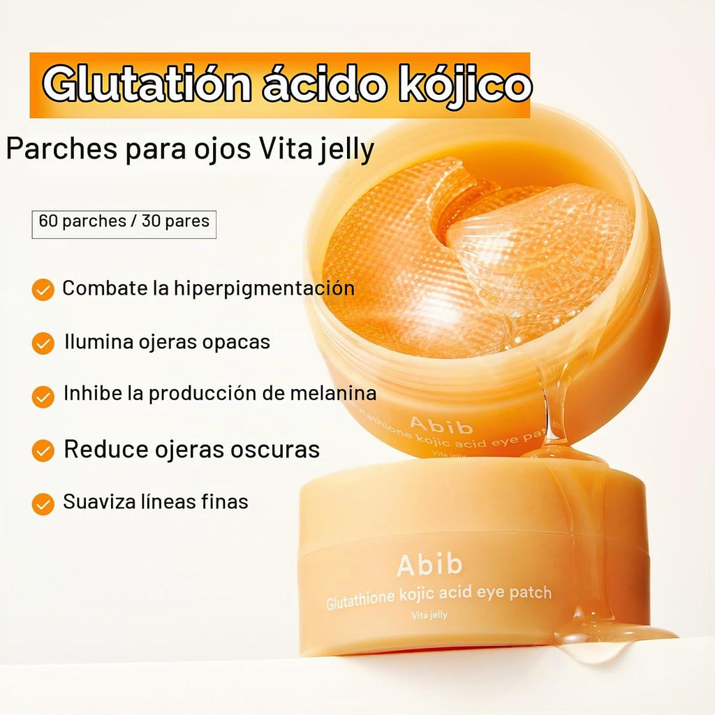Abib Parches oculares de ácido kójico glutatión para ojeras radiantes y manchas oscuras, con gelatina tonificada, 60 unidades, cuidado de la piel coreano