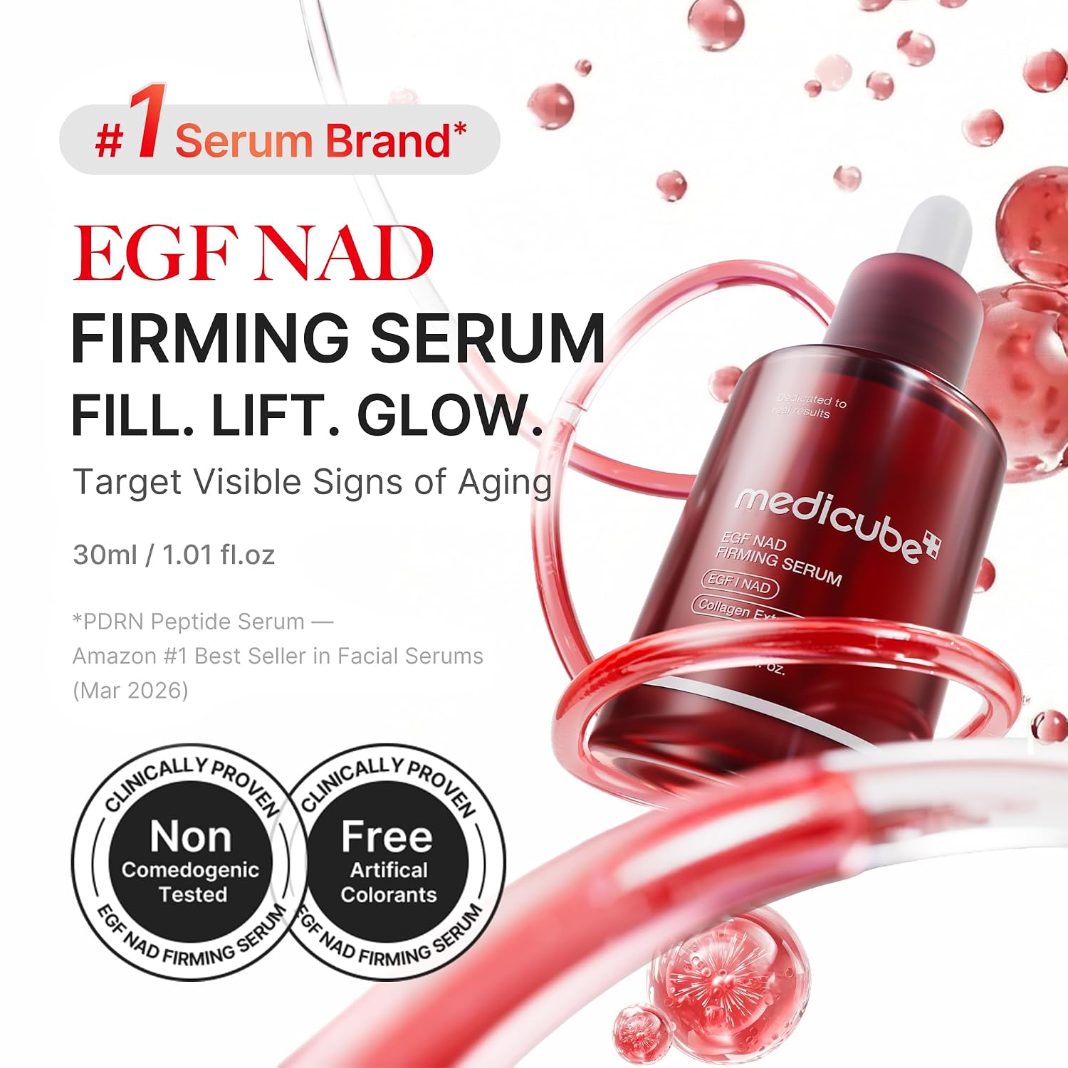 Medicube NAD EGF Suero reafirmante para cara y cuello | Suero antienvejecimiento con péptido EGF, NAD+ y colágeno | Apariencia de arrugas, elasticidad