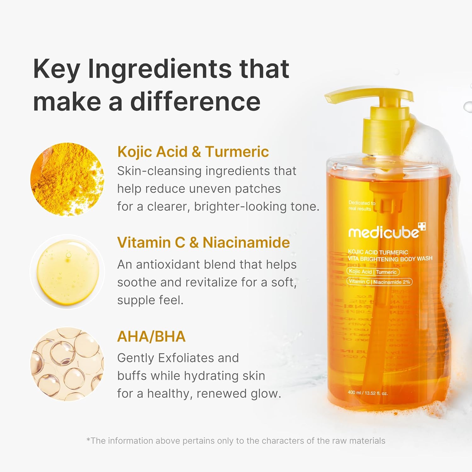 medicube Jabón corporal iluminador de ácido kójico y cúrcuma | Gel de ducha suave para piel irregular | Niacinamida, vitamina C,