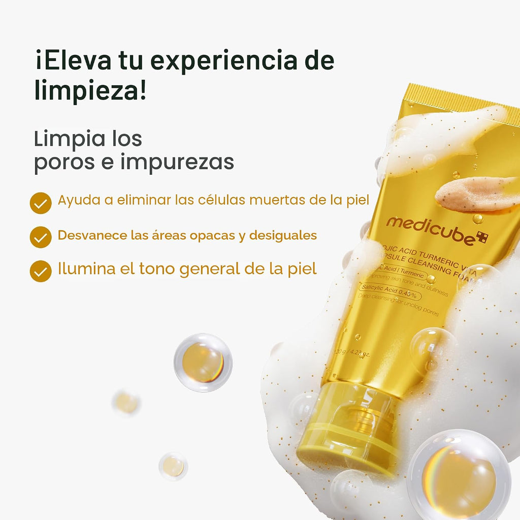 Medicube Limpiador Facial Espuma en Cápsula de Cúrcuma | para Equilibrar el Tono y la Textura Desigual de la Piel