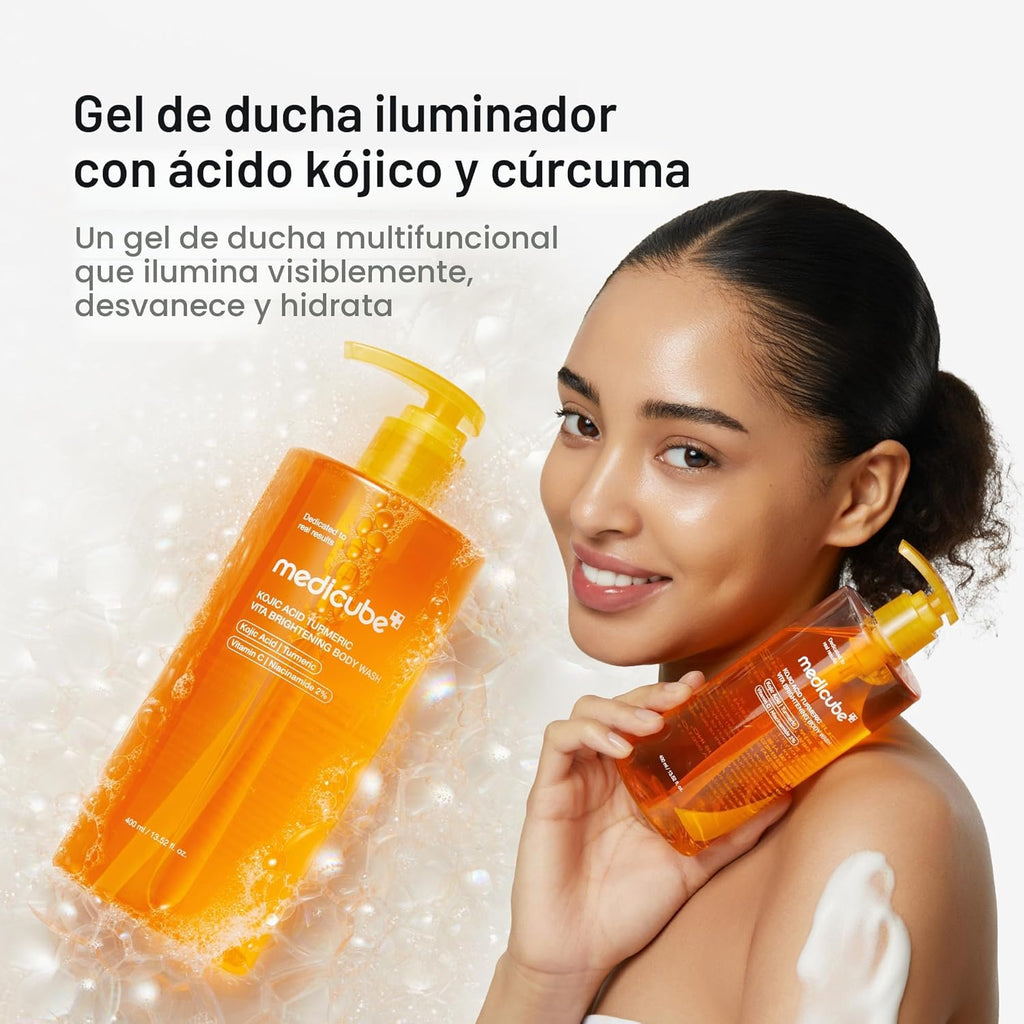 medicube Jabón corporal iluminador de ácido kójico y cúrcuma | Gel de ducha suave para piel irregular | Niacinamida, vitamina C,