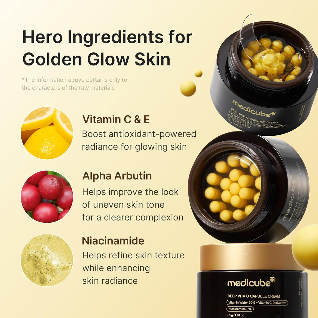 Medicube Crema cápsula con vitamina C profunda | Liposoma Vitamina C Golden Capsule para una piel radiante y de aspecto firme