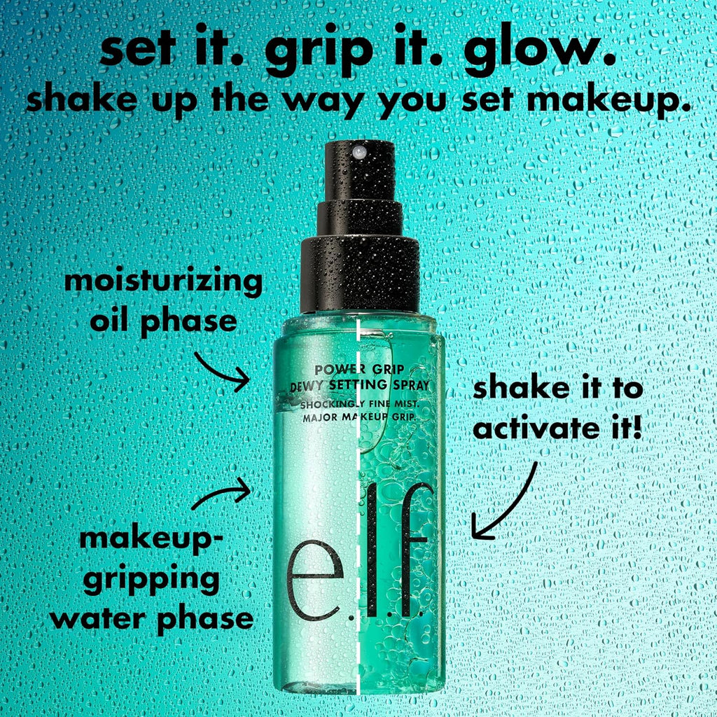 Elf  Power Grip Spray  con ácido hialurónico, fija el maquillaje para un acabado hidratado