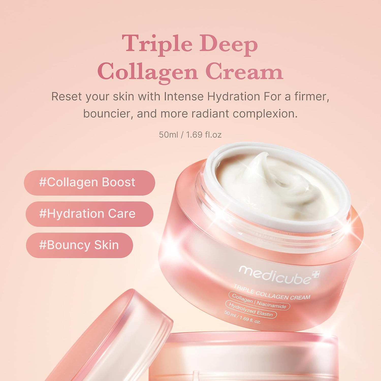 Medicube Crema de Colágeno Triple – Crema Hidratante y Reafirmante con Ácido Hialurónico, Elastina Premium, Manteca de Karité