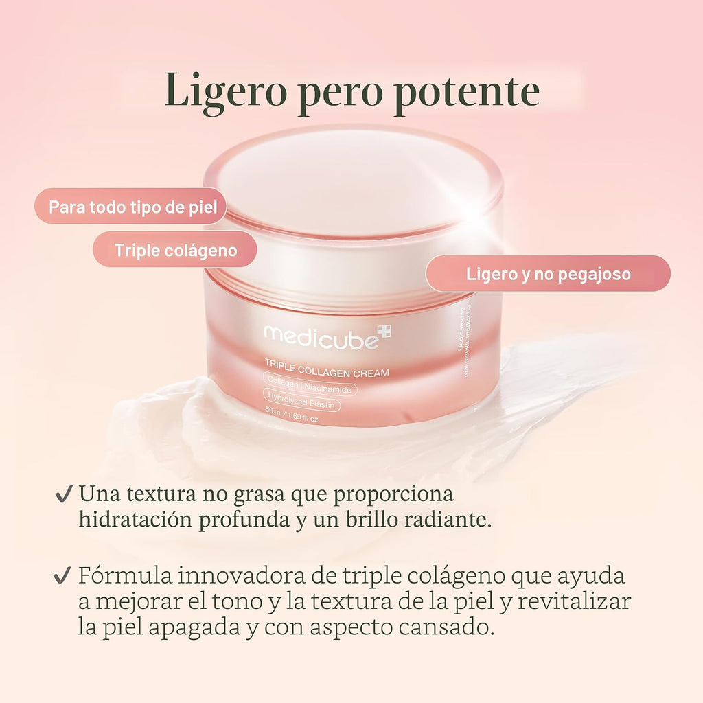 Medicube Crema de Colágeno Triple – Crema Hidratante y Reafirmante con Ácido Hialurónico, Elastina Premium, Manteca de Karité