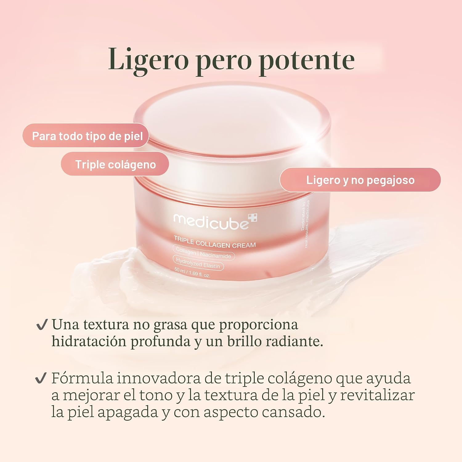 Medicube Crema de Colágeno Triple – Crema Hidratante y Reafirmante con Ácido Hialurónico, Elastina Premium, Manteca de Karité