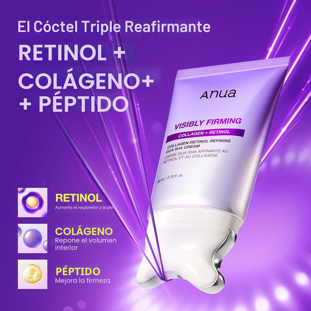 ANUA Crema Gua Sha Refinadora de Retinol de Colágeno, Crema de Cuello para Levantar y Reafirmar, Línea de Mandíbula a Décolleté, Hidratante Diario, Cuidado de Línea Fina, Masajeador de Cuello, Cuidado Coreano de la Piel