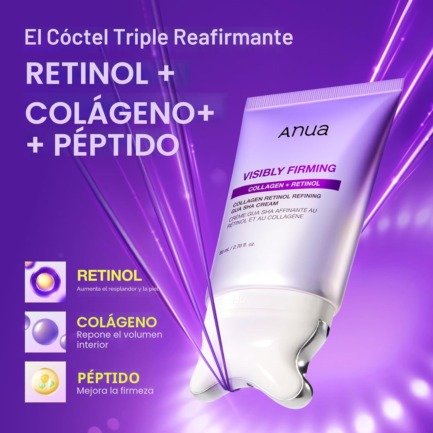 ANUA Crema Gua Sha Refinadora de Retinol de Colágeno, Crema de Cuello para Levantar y Reafirmar, Línea de Mandíbula a Décolleté, Hidratante Diario, Cuidado de Línea Fina, Masajeador de Cuello, Cuidado Coreano de la Piel