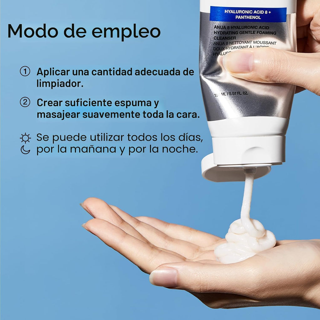 Anua - Limpiador facial hidratante de espuma suave, ácido hialurónico, glicerina, zinc, pantenol, lavado facial corean