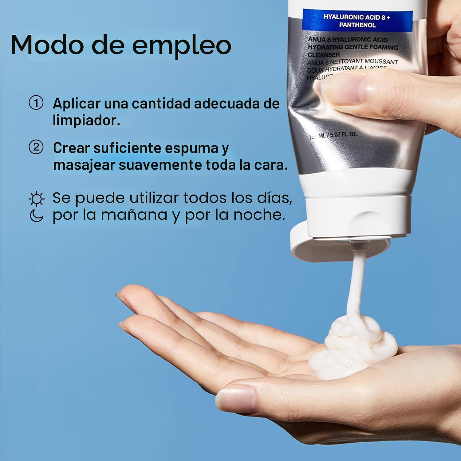 Anua - Limpiador facial hidratante de espuma suave, ácido hialurónico, glicerina, zinc, pantenol, lavado facial corean
