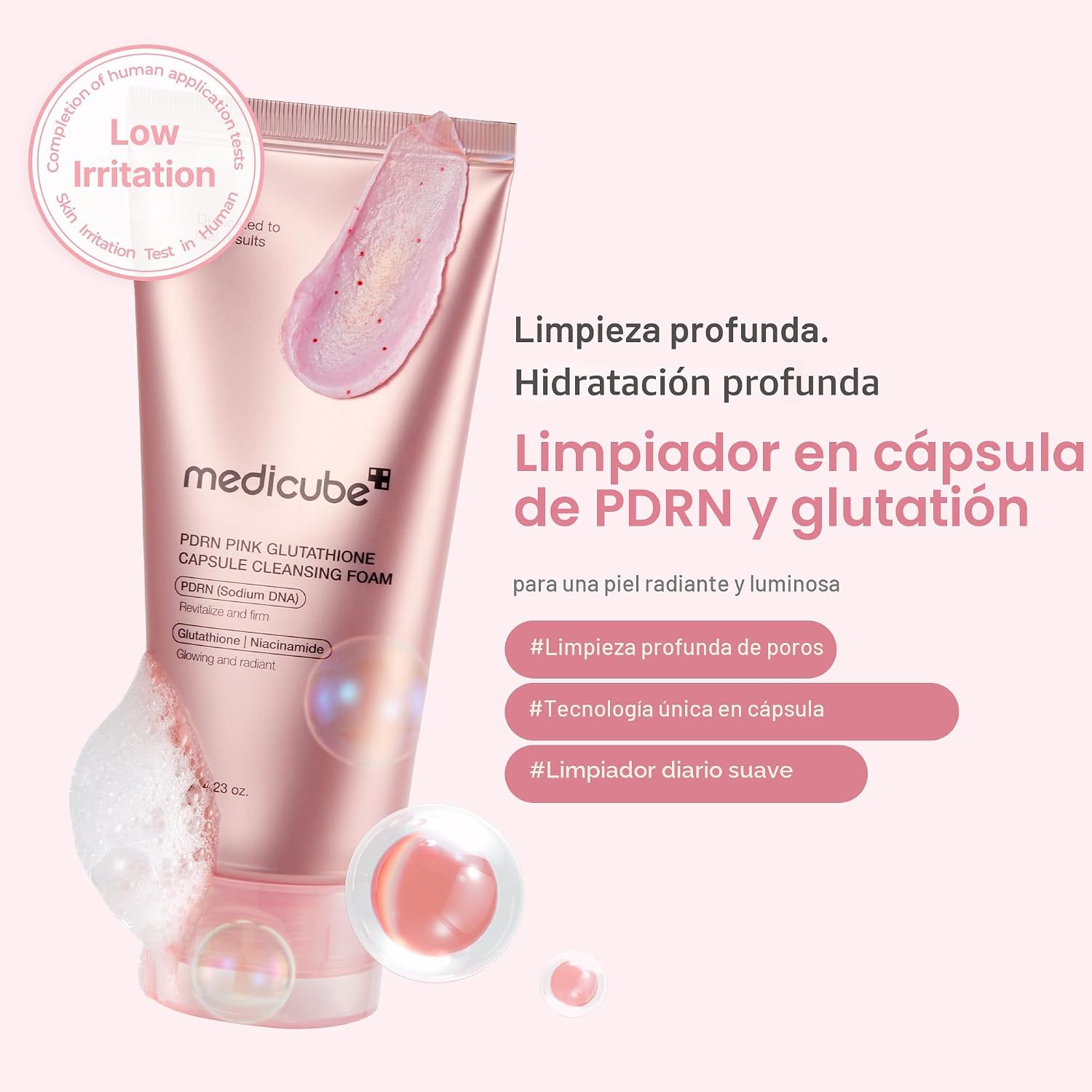Medicube Limpiador facial PDRN Pink para el cuidado de los poros, tono de piel desigual, textura, limpieza profunda hidratante y nutritiva, cuidado de la piel coreano