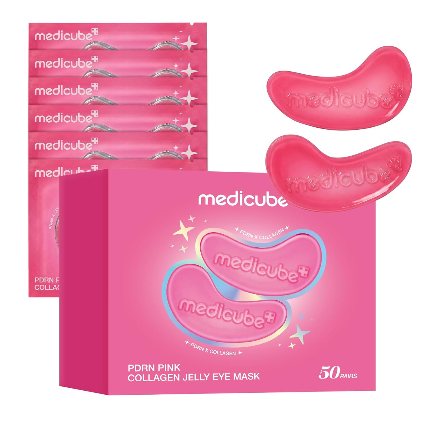 Medicube PDRN - Máscara de ojos de gelatina de colágeno rosa | Parches de hidrogel para ojos con PDRN, colágeno, NAD