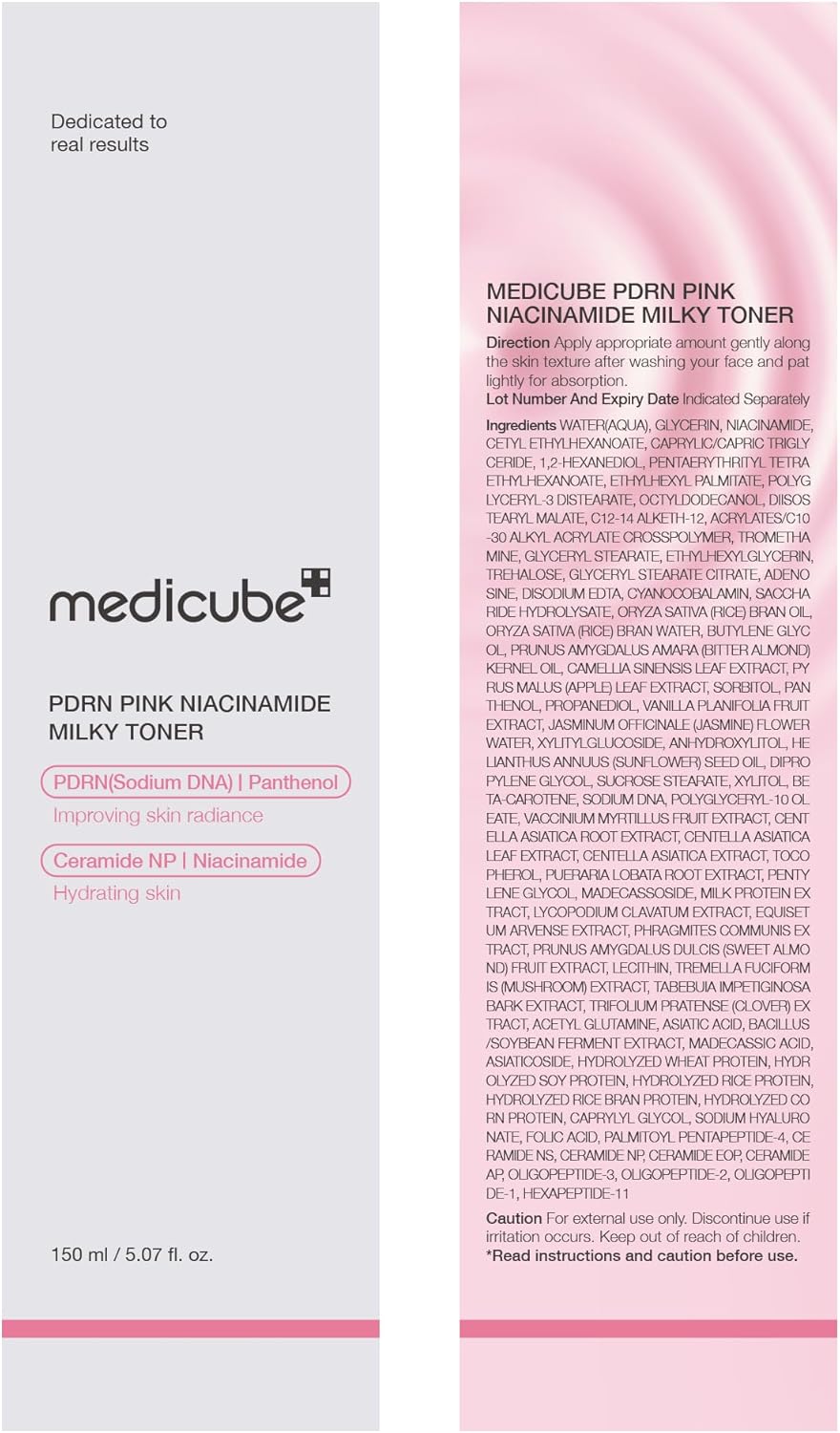 Medicube PDRN  Niacinamide -Pink Milky Toner de niacinamida rosa para hidratar, humectar, calmar, ceramida, péptido, piel con brillo cristalino, cuidado de la piel coreano | 150ml