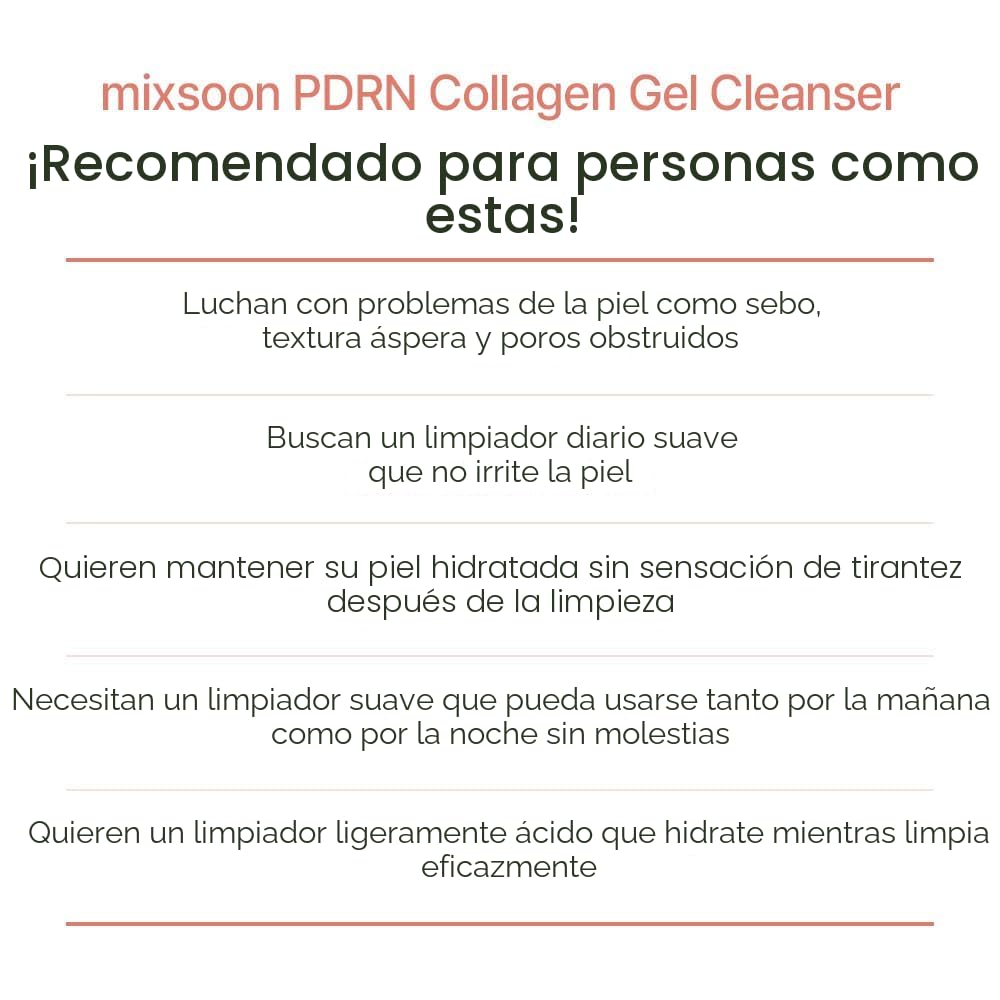Mixsoon PDRN - Limpiador en gel de colágeno, limpieza profunda de poros, limpiador diario ligero para todo tipo de piel