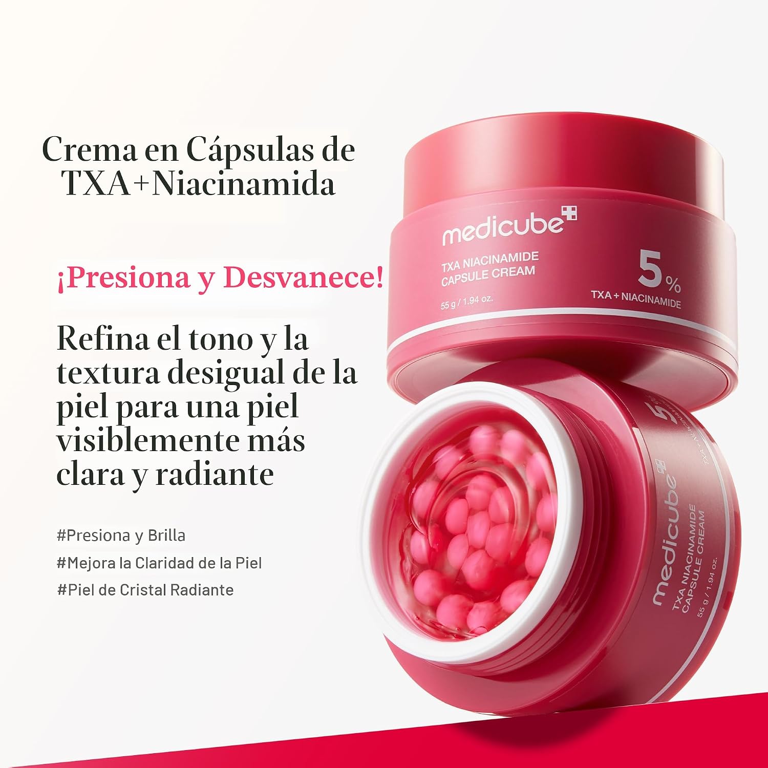 Medicube Crema cápsula con TXA + niacinamida | Hidratante de doble resplandor ideal para uso después del cuidado de manchas, tono de piel desigual